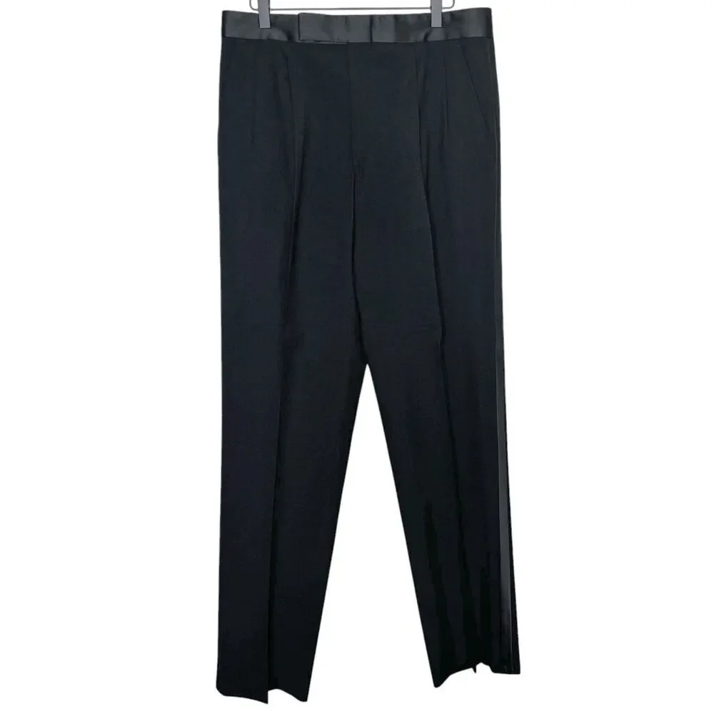 VTG Christian Dior Monsieur Black Tuxedo 44R 35x31.5 Satin Stripe Pants 2 Piece